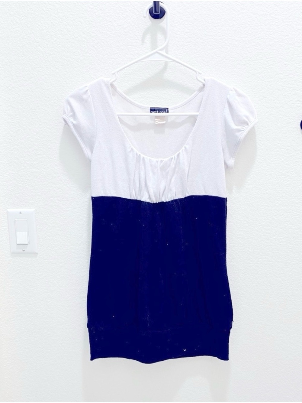 Vintage Wet Seal Y2K Colorblock Empire Waist Babydoll B/W Cap Sleeve Tunic - S